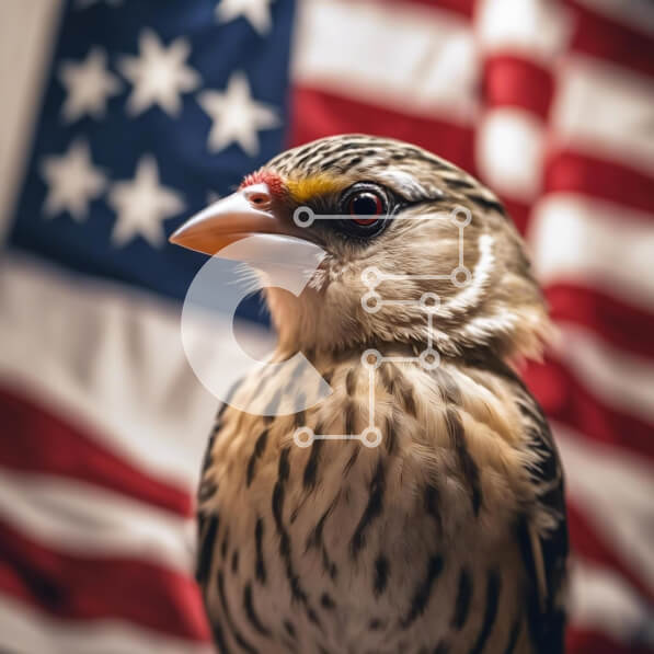 Intra Συλλεκτικό Ξύλινο Παζλ Plywood  4mm - Περίεργο πουλί που στέκεται μπροστά από την αμερικανική σημαία Σε Ξύλινο Κουτί - Διαστάσεις: 10x10 cm – 25 κομμάτια