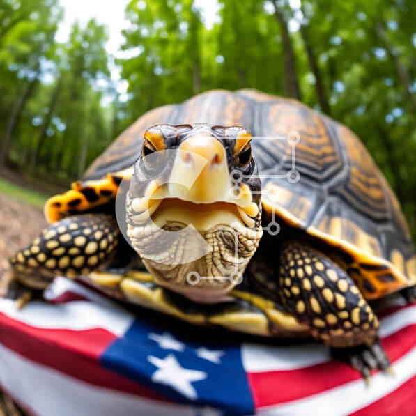 Intra Συλλεκτικό Ξύλινο Παζλ Plywood  4mm - Χελώνα στην αμερικανική σημαία στο δάσος Σε Ξύλινο Κουτί - Διαστάσεις: 10x10 cm – 25 κομμάτια