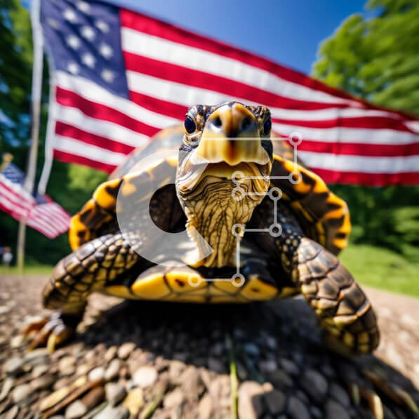 Intra Συλλεκτικό Ξύλινο Παζλ Plywood  4mm - Περίεργη χελώνα με αμερικανική σημαία Σε Ξύλινο Κουτί - Διαστάσεις: 10x10 cm – 25 κομμάτια