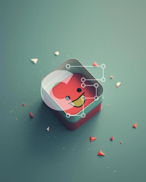 Intra Συλλεκτικό Ξύλινο Παζλ Plywood  4mm - Κόκκινο κουτί γεμάτο με πολύχρωμα κομφετί και χαμογελαστό πρόσωπο Σε Ξύλινο Κουτί - Διαστάσεις: 10x10 cm – 25 κομμάτια