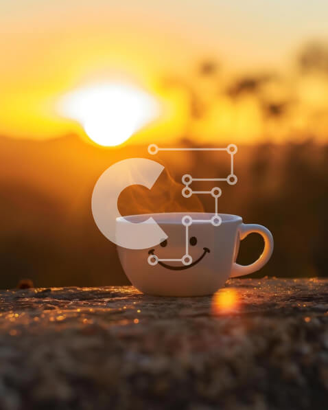 Σετ των 2 Intra Συλλεκτικό Ξύλινο Παζλ Plywood  4mm - Smiley Face Coffee Cup στο ηλιοβασίλεμα Σε Ξύλινο Κουτί - Διαστάσεις: 10x10 cm – 25 κομμάτια