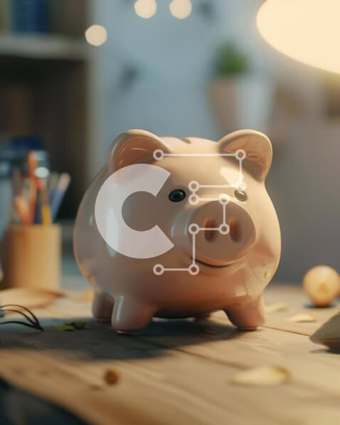 Intra Συλλεκτικό Ξύλινο Παζλ Plywood  4mm - Ροζ κουμπαράς σε ξύλινο τραπέζι με φορητό υπολογιστή και είδη γραφείου Σε Ξύλινο Κουτί - Διαστάσεις Puzzle: 10x10 cm – 25 κομμάτια