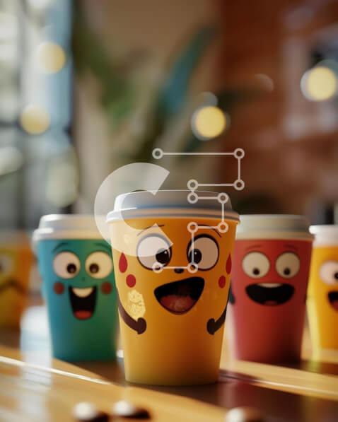 Σετ των 2 Intra Συλλεκτικό Ξύλινο Παζλ Plywood  4mm - Πολύχρωμα φλιτζάνια καφέ με χαμογελαστά πρόσωπα και μάτια Σε Ξύλινο Κουτί - Διαστάσεις: 10x10 cm – 25 κομμάτια