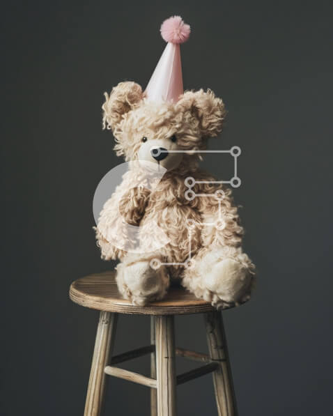 Intra Συλλεκτικό Ξύλινο Παζλ Plywood  4mm - Καφέ αρκουδάκι με καπέλο για πάρτι σε ξύλινο σκαμπό Σε Ξύλινο Κουτί - Διαστάσεις: 10x10 cm – 25 κομμάτια