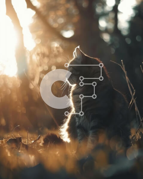 Σετ των 2 Intra Συλλεκτικό Ξύλινο Παζλ Plywood  4mm - Χαλαρή γάτα στο δάσος στο ηλιοβασίλεμα Σε Ξύλινο Κουτί - Διαστάσεις: 10x10 cm – 25 κομμάτια