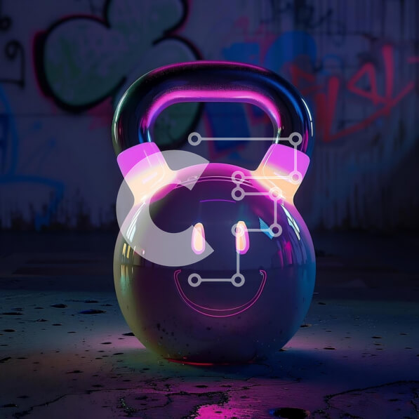 Intra Συλλεκτικό Ξύλινο Παζλ Plywood  4mm - Kettlebell με χαμογελαστό πρόσωπο δίπλα σε γκράφιτι Σε Ξύλινο Κουτί - Διαστάσεις: 10x10 cm – 25 κομμάτια