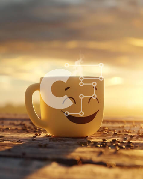 Intra Συλλεκτικό Ξύλινο Παζλ Plywood  4mm - Κίτρινο φλιτζάνι καφέ με πρόσωπο Emoticon και ατμό Σε Ξύλινο Κουτί - Διαστάσεις: 10x10 cm – 25 κομμάτια