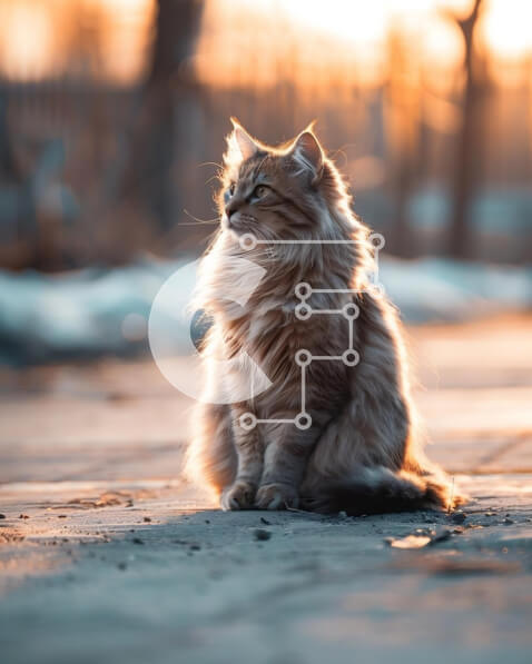 Σετ των 2 Intra Συλλεκτικό Ξύλινο Παζλ Plywood  4mm - Αφράτη μακρυμάλλη γάτα που παρακολουθεί το ηλιοβασίλεμα Σε Ξύλινο Κουτί - Διαστάσεις: 10x10 cm – 25 κομμάτια