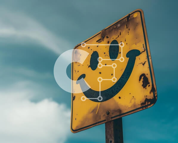 Intra Συλλεκτικό Ξύλινο Παζλ Plywood  4mm - Σκουριασμένη πινακίδα του δρόμου με χαμογελαστό πρόσωπο και σύννεφα Σε Ξύλινο Κουτί - Διαστάσεις Puzzle: 10x10 cm – 25 κομμάτια