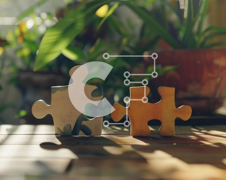 Intra Συλλεκτικό Ξύλινο Παζλ Plywood  4mm - Δύο κομμάτια παζλ σε ξύλινο τραπέζι με φυτά Σε Ξύλινο Κουτί - Διαστάσεις Puzzle: 10x10 cm – 25 κομμάτια