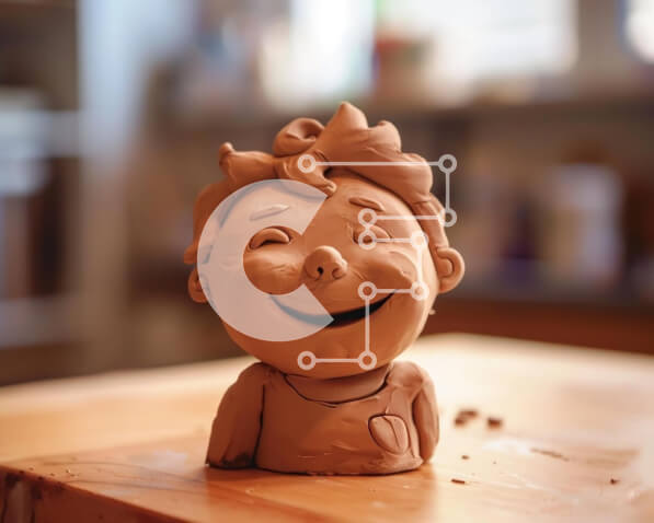 Intra Συλλεκτικό Ξύλινο Παζλ Plywood  4mm - Πήλινο ειδώλιο αγοριού σε ξύλινο τραπέζι Σε Ξύλινο Κουτί - Διαστάσεις Puzzle: 10x10 cm – 25 κομμάτια