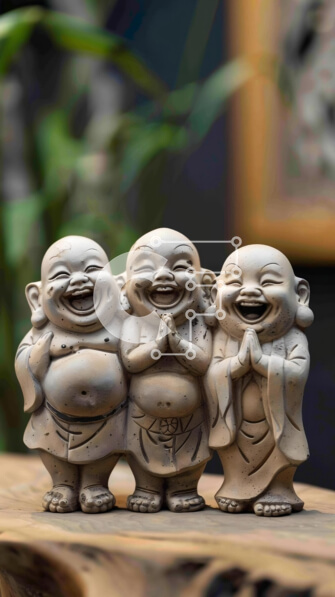 Intra Συλλεκτικό Ξύλινο Παζλ Plywood  4mm - Βουδιστικά ειδώλια που χαμογελούν στο ξύλινο τραπέζι Σε Ξύλινο Κουτί - Διαστάσεις Puzzle: 10x10 cm – 25 κομμάτια