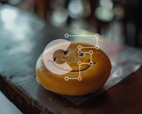 Σετ των 2 Intra Συλλεκτικό Ξύλινο Παζλ Plywood  4mm - Χαμογελώντας ντόνατ σε ημιτελές ξύλινο τραπέζι Σε Ξύλινο Κουτί - Διαστάσεις: 10x10 cm – 25 κομμάτια