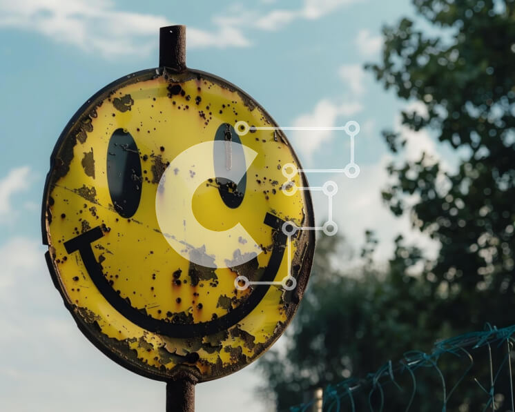 Intra Συλλεκτικό Ξύλινο Παζλ Plywood  4mm - Σκουριασμένο κίτρινο χαμογελαστό σημάδι στο μπλε ουρανό Σε Ξύλινο Κουτί - Διαστάσεις Puzzle: 10x10 cm – 25 κομμάτια