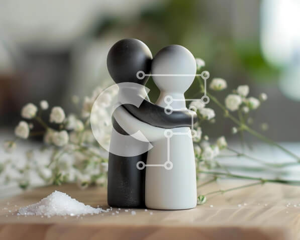 Intra Συλλεκτικό Ξύλινο Παζλ Plywood  4mm - Αγκαλιάζοντας ειδώλια σέικερ με αλατοπίπερο σε ξύλινο τραπέζι Σε Ξύλινο Κουτί - Διαστάσεις: 10x10 cm – 25 κομμάτια