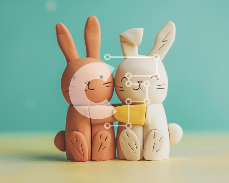 Intra Συλλεκτικό Ξύλινο Παζλ Plywood  4mm - Κουνελάκια ειδώλια που αγκαλιάζονται σε κίτρινο φόντο Σε Ξύλινο Κουτί - Διαστάσεις: 10x10 cm – 25 κομμάτια