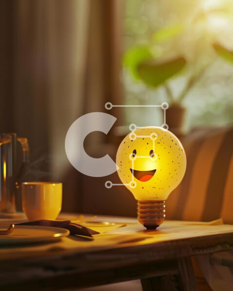 Intra Συλλεκτικό Ξύλινο Παζλ Plywood  4mm - Λάμπα χαμογελαστή στο τραπέζι με κατσαρόλες και τηγάνια Σε Ξύλινο Κουτί - Διαστάσεις: 10x10 cm – 25 κομμάτια