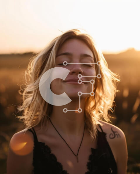 Intra Συλλεκτικό Ξύλινο Παζλ Plywood  4mm - Νεαρή γυναίκα που απολαμβάνει το ηλιοβασίλεμα στο ανοιχτό πεδίο Σε Ξύλινο Κουτί - Διαστάσεις: 10x10 cm – 25 κομμάτια