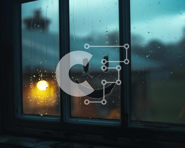 Intra Συλλεκτικό Ξύλινο Παζλ Plywood  4mm - Χαμογελαστό πρόσωπο στο βροχερό παράθυρο τη νύχτα Σε Ξύλινο Κουτί - Διαστάσεις Puzzle: 10x10 cm – 25 κομμάτια