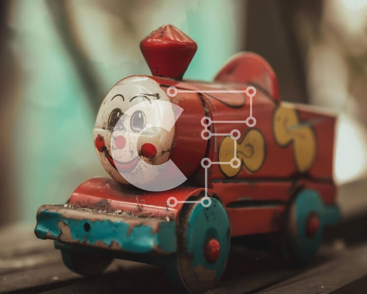 Intra Συλλεκτικό Ξύλινο Παζλ Plywood  4mm - Smiley Face Toy Train στο έδαφος Σε Ξύλινο Κουτί - Διαστάσεις: 10x10 cm – 25 κομμάτια