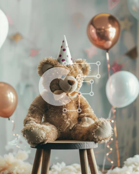 Intra Συλλεκτικό Ξύλινο Παζλ Plywood  4mm - Γιορτάζουμε το Teddy Bear με μπαλόνια και διακοσμητικά Σε Ξύλινο Κουτί - Διαστάσεις Puzzle: 10x10 cm – 25 κομμάτια