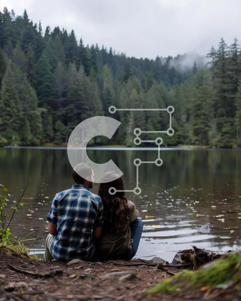 Intra Συλλεκτικό Ξύλινο Παζλ Plywood  4mm - Ζευγάρι που απολαμβάνει την ειδυλλιακή θέα στη λίμνη Σε Ξύλινο Κουτί - Διαστάσεις: 10x10 cm – 25 κομμάτια