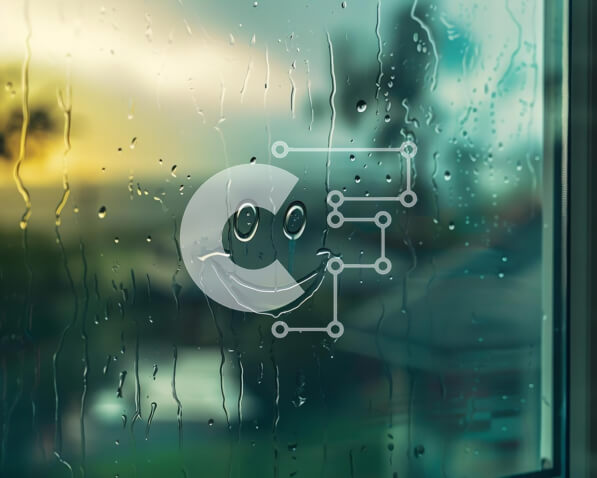 Intra Συλλεκτικό Ξύλινο Παζλ Plywood  4mm - Σχέδιο χαμογελαστό πρόσωπο σε γυαλί παραθύρου χρωματισμένο με βροχή Σε Ξύλινο Κουτί - Διαστάσεις Puzzle: 10x10 cm – 25 κομμάτια