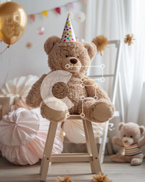 Intra Συλλεκτικό Ξύλινο Παζλ Plywood  4mm - Αρκουδάκι με καπέλο για πάρτι και μπαλόνια Σε Ξύλινο Κουτί - Διαστάσεις: 10x10 cm – 25 κομμάτια