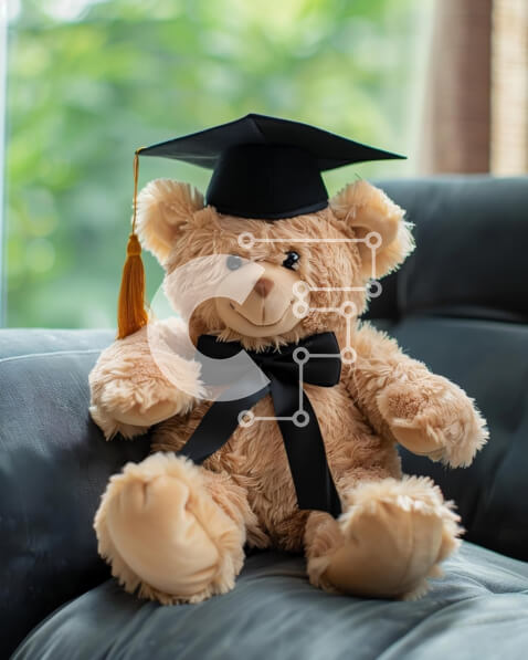 Intra Συλλεκτικό Ξύλινο Παζλ Plywood  4mm - Αρκουδάκι με καπάκι αποφοίτησης στον καναπέ Σε Ξύλινο Κουτί - Διαστάσεις Puzzle: 10x10 cm – 25 κομμάτια