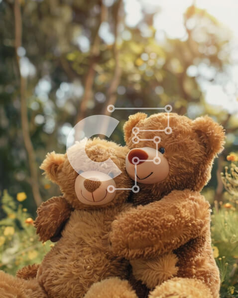 Intra Συλλεκτικό Ξύλινο Παζλ Plywood  4mm - Δύο αρκουδάκια αγκαλιάζονται σε ένα χορταριασμένο χωράφι με λουλούδια και δέντρα Σε Ξύλινο Κουτί - Διαστάσεις: 10x10 cm – 25 κομμάτια