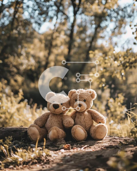 Intra Συλλεκτικό Ξύλινο Παζλ Plywood  4mm - Δύο αρκουδάκια αγκαλιάζονται σε ένα κούτσουρο στο δάσος Σε Ξύλινο Κουτί - Διαστάσεις: 10x10 cm – 25 κομμάτια