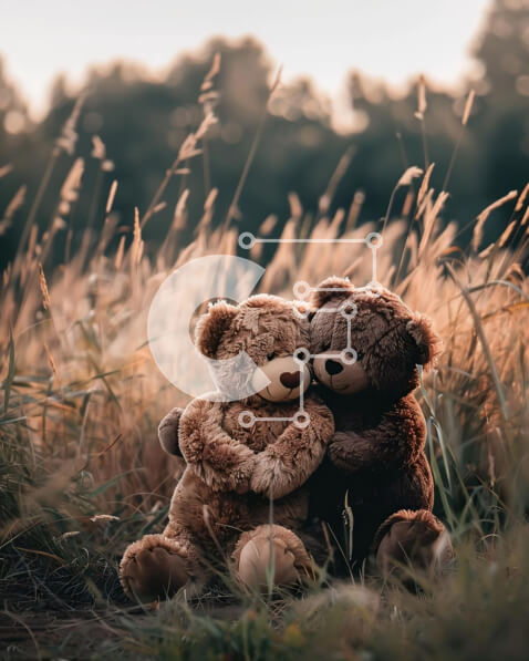 Σετ των 2 Intra Συλλεκτικό Ξύλινο Παζλ Plywood  4mm - Δύο καφέ αρκουδάκια που κουκουλώνονται στο ψηλό γρασίδι Σε Ξύλινο Κουτί - Διαστάσεις: 10x10 cm – 25 κομμάτια