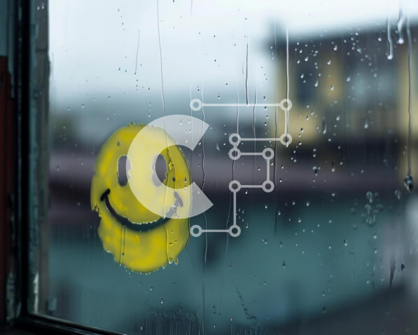 Intra Συλλεκτικό Ξύλινο Παζλ Plywood  4mm - Κίτρινο χαμογελαστό πρόσωπο μέσα από τις σταγόνες βροχής Σε Ξύλινο Κουτί - Διαστάσεις Puzzle: 10x10 cm – 25 κομμάτια