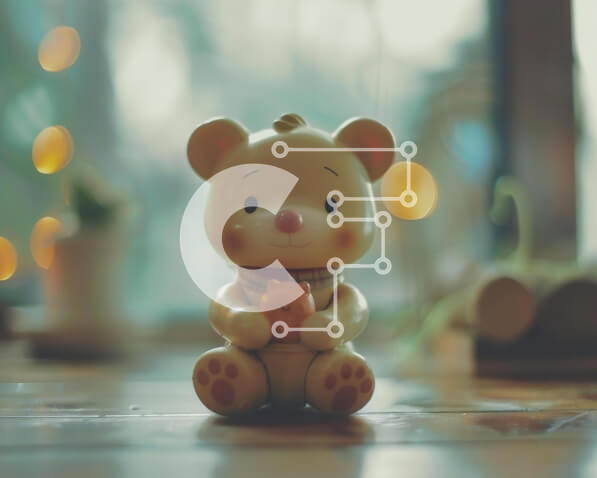 Intra Συλλεκτικό Ξύλινο Παζλ Plywood  4mm - Κίτρινο αρκουδάκι ειδώλιο σε ξύλινο τραπέζι με φώτα Σε Ξύλινο Κουτί - Διαστάσεις: 10x10 cm – 25 κομμάτια