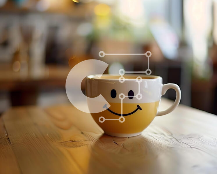 Intra Συλλεκτικό Ξύλινο Παζλ Plywood  4mm - Κίτρινο φλιτζάνι καφέ Smiley Face σε ξύλινο τραπέζι Σε Ξύλινο Κουτί - Διαστάσεις: 10x10 cm – 25 κομμάτια