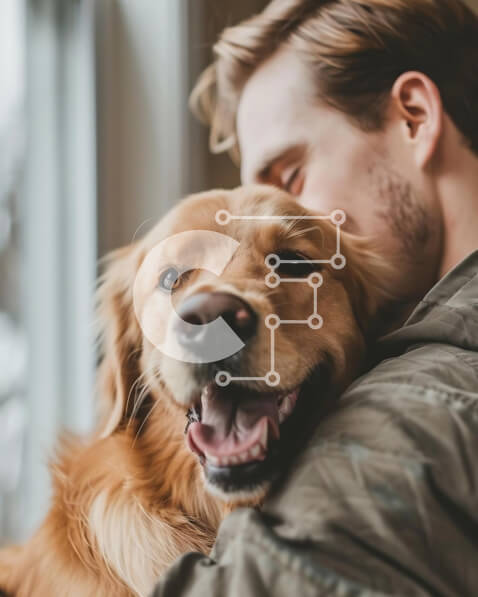 Σετ των 2 Intra Συλλεκτικό Ξύλινο Παζλ Plywood  4mm - Άνδρας αγκαλιάζει το Γκόλντεν Ριτρίβερ, περνώντας ποιοτικό χρόνο μαζί Σε Ξύλινο Κουτί - Διαστάσεις: 10x10 cm – 25 κομμάτια