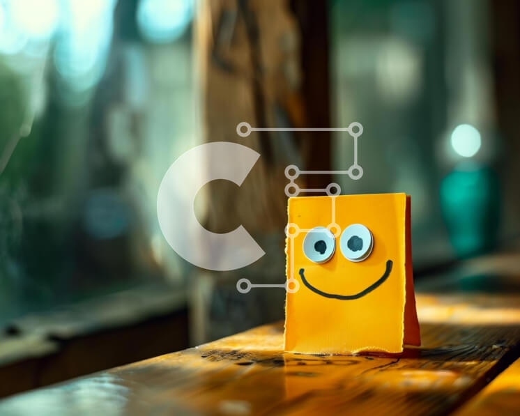 Intra Συλλεκτικό Ξύλινο Παζλ Plywood  4mm - Πορτοκαλί χάρτινο χαμογελαστό πρόσωπο σε ξύλινο τραπέζι Σε Ξύλινο Κουτί - Διαστάσεις: 10x10 cm – 25 κομμάτια