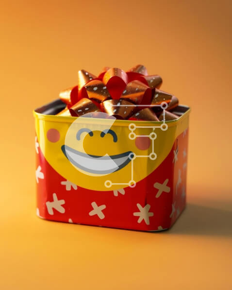 Σετ των 2 Intra Συλλεκτικό Ξύλινο Παζλ Plywood  4mm - Κόκκινο και κίτρινο τσίγκινο κουτί γεμάτο με διάφορα γλυκά και καραμέλες Σε Ξύλινο Κουτί - Διαστάσεις: 10x10 cm – 25 κομμάτια