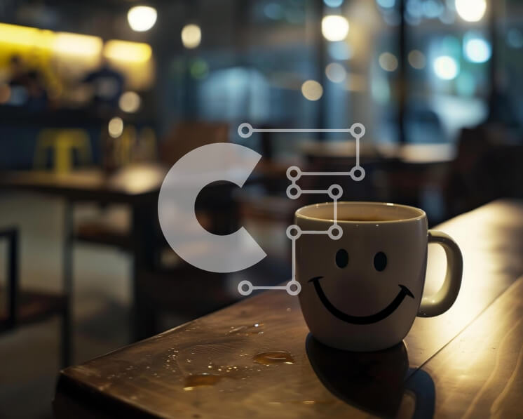 Intra Συλλεκτικό Ξύλινο Παζλ Plywood  4mm - Χαμογελώντας φλιτζάνι καφέ σε ξύλινο τραπέζι Σε Ξύλινο Κουτί - Διαστάσεις Puzzle: 10x10 cm – 25 κομμάτια