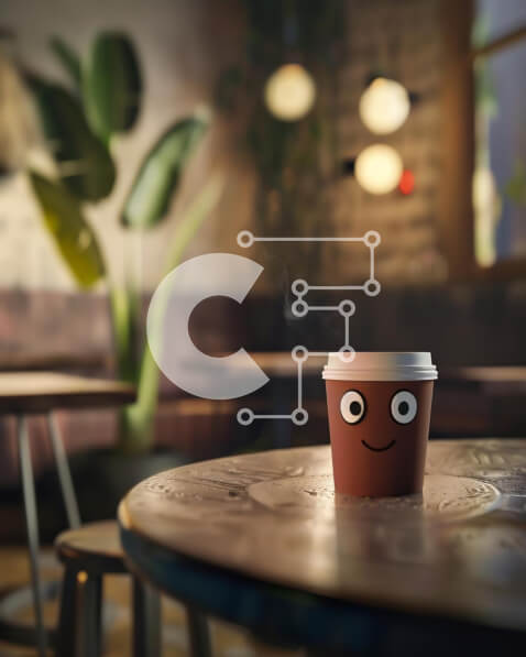 Intra Συλλεκτικό Ξύλινο Παζλ Plywood  4mm - Φλιτζάνι καφέ με χαμογελαστό πρόσωπο σε ξύλινο τραπέζι στην τραπεζαρία Σε Ξύλινο Κουτί - Διαστάσεις Puzzle: 10x10 cm – 25 κομμάτια