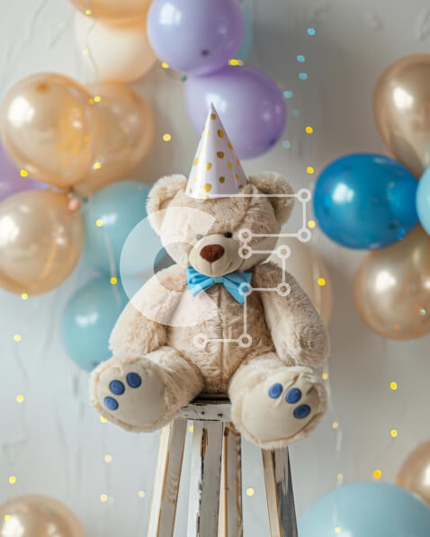 Intra Συλλεκτικό Ξύλινο Παζλ Plywood  4mm - Γιορτή αρκουδάκι με μπαλόνια Σε Ξύλινο Κουτί - Διαστάσεις Puzzle: 10x10 cm – 25 κομμάτια