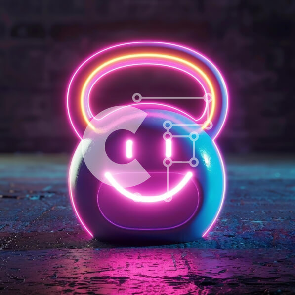 Intra Συλλεκτικό Ξύλινο Παζλ Plywood  4mm - Πολύχρωμο χαμογελαστό Kettlebell με φώτα νέον Σε Ξύλινο Κουτί - Διαστάσεις Puzzle: 10x10 cm – 25 κομμάτια