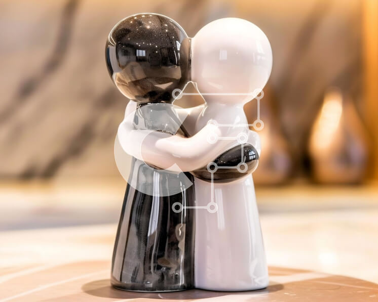 Intra Συλλεκτικό Ξύλινο Παζλ Plywood  4mm - Κομψό ασπρόμαυρο μαρμάρινο ειδώλιο του ζευγαριού που αγκαλιάζει Σε Ξύλινο Κουτί - Διαστάσεις Puzzle: 10x10 cm – 25 κομμάτια