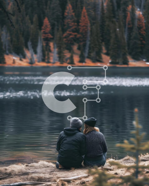 Intra Συλλεκτικό Ξύλινο Παζλ Plywood  4mm - Ζευγάρι που κάθεται δίπλα στην ειδυλλιακή λίμνη με το δάσος και τα βουνά Σε Ξύλινο Κουτί - Διαστάσεις: 10x10 cm – 25 κομμάτια