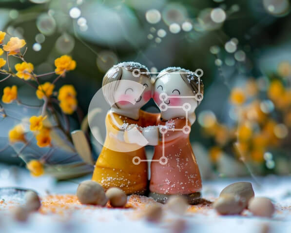 Intra Συλλεκτικό Ξύλινο Παζλ Plywood  4mm - Ρομαντικά ειδώλια που αγκαλιάζονται σε χιονισμένη επιφάνεια Σε Ξύλινο Κουτί - Διαστάσεις: 10x10 cm – 25 κομμάτια