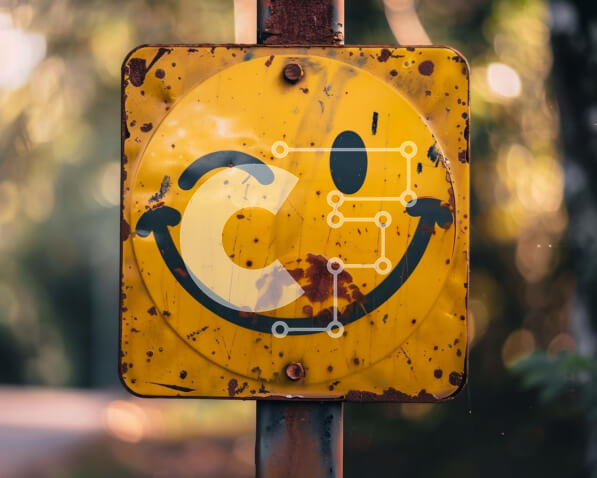 Intra Συλλεκτικό Ξύλινο Παζλ Plywood  4mm - Κίτρινο Smiley Face σημάδι στο Old Street Pole Σε Ξύλινο Κουτί - Διαστάσεις Puzzle: 10x10 cm – 25 κομμάτια