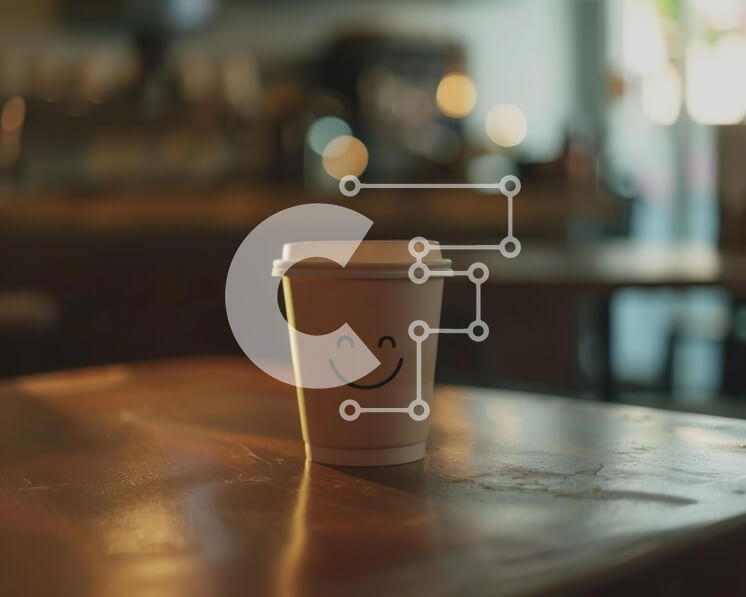 Σετ των 2 Intra Συλλεκτικό Ξύλινο Παζλ Plywood  4mm - Λευκό φλιτζάνι καφέ με χαμογελαστό πρόσωπο σε ξύλινο τραπέζι Σε Ξύλινο Κουτί - Διαστάσεις: 10x10 cm – 25 κομμάτια