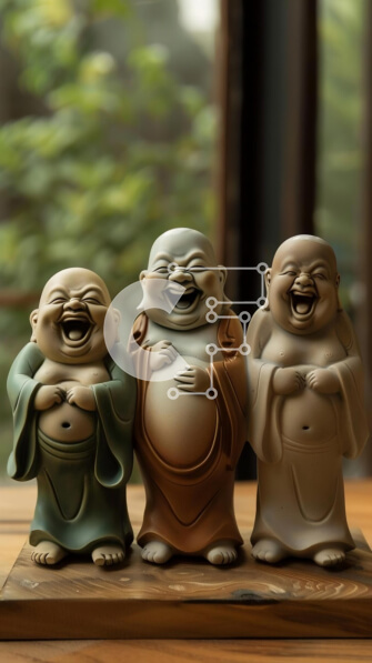 Intra Συλλεκτικό Ξύλινο Παζλ Plywood  4mm - Τρία χαμογελαστά βουδιστικά ειδώλια Σε Ξύλινο Κουτί - Διαστάσεις Puzzle: 10x10 cm – 25 κομμάτια