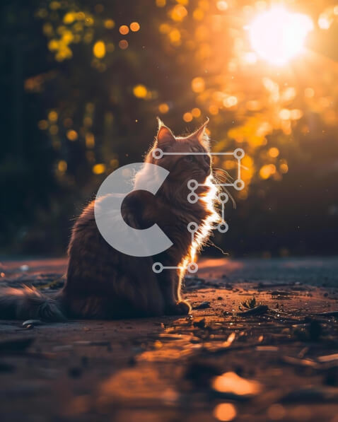 Σετ των 2 Intra Συλλεκτικό Ξύλινο Παζλ Plywood  4mm - Γάτα που κάθεται μπροστά από τα δέντρα με το ηλιοβασίλεμα Σε Ξύλινο Κουτί - Διαστάσεις: 10x10 cm – 25 κομμάτια