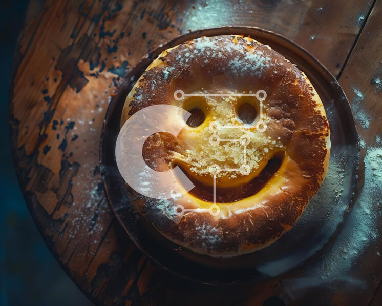 Σετ των 2 Intra Συλλεκτικό Ξύλινο Παζλ Plywood  4mm - Χαμογελαστό ψωμί σε σχήμα προσώπου σε ξύλινο τραπέζι Σε Ξύλινο Κουτί - Διαστάσεις: 10x10 cm – 25 κομμάτια